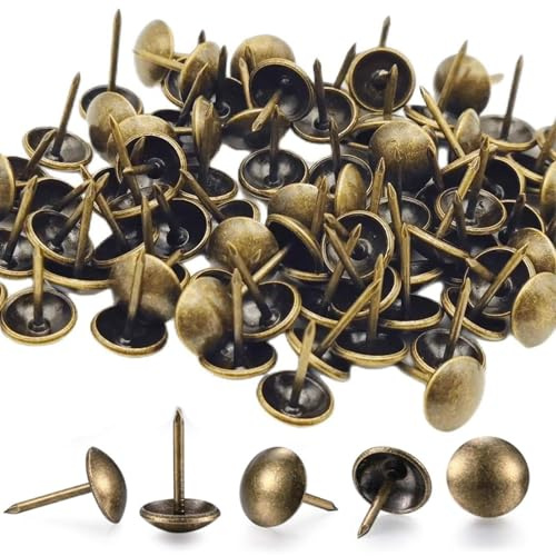 200 Pcs Upholstery Tacks, Antique Bronze Upholstery Tacks Pins, Decorative Furniture Push Nail Pins with Plastic Storage Box, Drawing Picture Chairs Carpet Nails Studs Tacks (11x17 mm)
