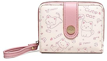 QDKVTNDJZ Cartera pequeña de piel con diseño de gato, monedero para mujeres, niñas, damas, color caqui, talla única, dinero de papel, Rosa, Talla única