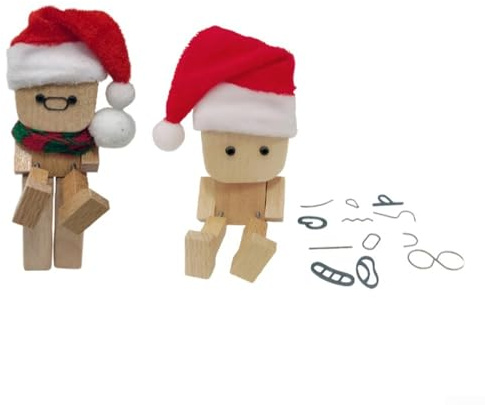 Lot de 12 figurines de Noël en bois à expressions magnétiques en bois avec mécanisme de pieds tremblants - Décoration artisanale pour bureau ou tableau de bord de voiture