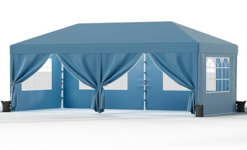 JUMMICO Pavillon 3x6 Wasserdicht Stabil Winterfest | Höhe Verstellbar,Faltpavillon mit 6 Seitenwänden,UV Schutz 50+,Gartenpavillon Faltzelt für Garten, Innenhof,Gazebo Blau