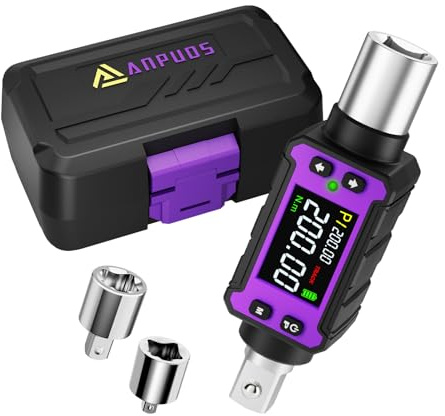 ANPUDS Adaptador Dinamométrico Digital 1/2, 4-200 Nm, ±2% Precisión | Llave Dinamometrica con Adaptadores 3/8 y 1/4, Zumbador e Indicador LED, para Coche, Moto, taller y Camioneta