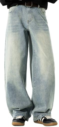 PADOLA Pantalón Baggy Vaquero para Hombre Y2K Vintage Jeans de Pierna Ancha Casual(M,Azul Claro)