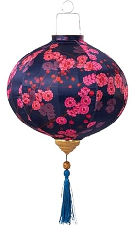 ETUELNOPT Lanterna Tradizionale Ovale in Seta, Lanterne ovali in Seta orientali Lanterna sospesa for Capodanno con Nappa Multicolore da 12-20 Pollici(Donker Blauw,16 inch)