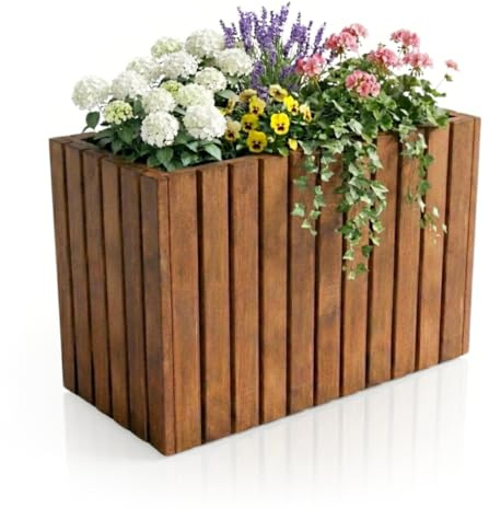 Mega Holz Pflanzkübel rechteckig aus imprägnierter Kiefer TAVO55 inkl. Einsatz - Blumenkasten Holz wetterfest für Indoor & Outdoor - Pflanzkasten für Balkon, Garten & Terrasse - 64x37x55 cm