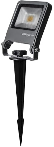 Osram Endura Garden Flood Erdspieß-Strahler, 10W, 800lm, 3000K Warmweiß, IP65, 2m Kabel mit Stecker, Aluminium Dunkelgrau