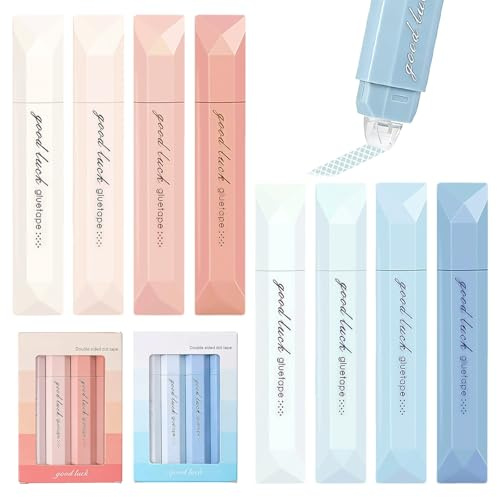 XTUDOU® 8 Stück Doppelseitiges Klebestift, Kleberoller Doppelseitiges Klebeband Stifte, für Schule und BüRo/Scrapbooking/Journaling/Basteln/Fotos (Rosa/Blau)