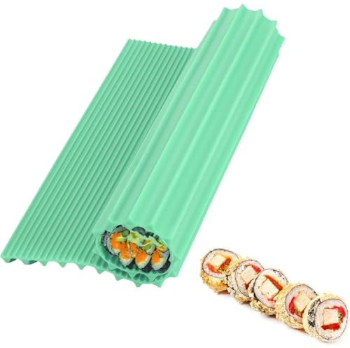 LEOUEANR Blau Silikon Bambus Textur Sushi Matte Antihaft Sushi Roller Wiederverwendbare Sushi Herstellung Zubehör für Home DIY & Anfänger 21,7 x 19,9 cm (1 Stück)