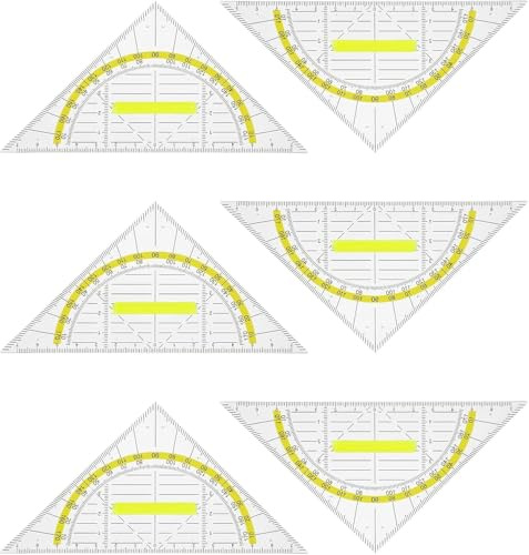Geodreieck mit Griff 6 Stück Set, Geodreieck Transparent Flexibel Kunststoff mit Griff für Schule Büro Studenten Designer Malerei Zeichnen Winkelmesser, Geodreieck Klein Stabil Bruchsicher