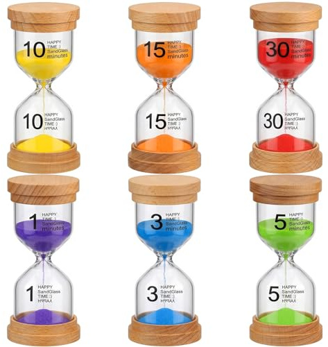 Sanduhr Set 1/3/5/10/15/30 Minuten - 6 Stück Sanduhren mit 6 Macaron Farben Eieruhren Set Sand Timer Buntes Stundenglas Küchen Timer Bunte Sanduhren für Kinder Zähneputzen, Büro, Haus Deko