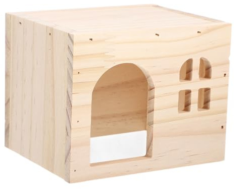 BATHVEVE Cachette en Bois Naturel pour Hamster et Cobaye, Maison Confortable Plateforme D’Alimentation, Habitat Sécurisé pour Petits Animaux, pour Enclos et Cage, Fourniture pour Rongeurs
