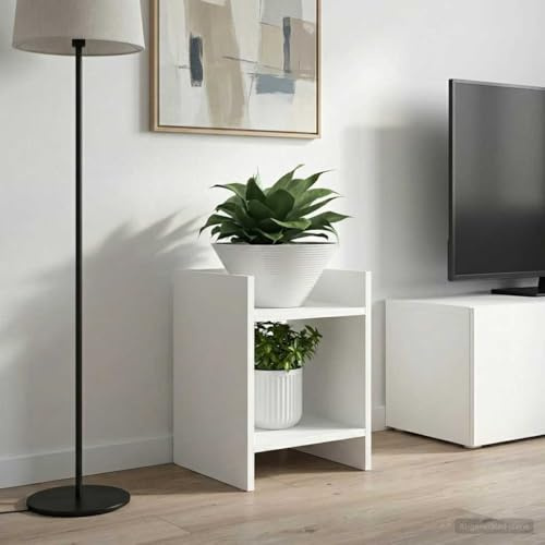 GeenYuu Soporte para plantas, 2 unidades, material de madera, color blanco, 30 x 30 x 40 cm, con 2 estantes, ahorra espacio, para salón, balcón, interior, plantas, estantería decorativa, pedestal