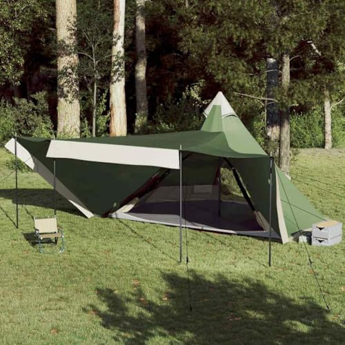 Tipi Familienzelt für 8 Personen, grün, wasserdicht – Familien-Campingzelt aus Polyester mit PU-Beschichtung, einfach zu montieren, Sonnenblende im Lieferumfang enthalten, tragbar mit Tasche