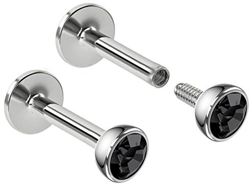 2pc 16g 1.2mm 6mm Labret Bar Stud Lip Ring Snake Bite Monroe Internally-Threaded Black Jet Crystal