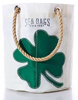 Sea Bags Recycled Sail Cloth Four Leaf Clover Beverage Bucket Bag Collapsible Cooler, Travel Cooler - Interior Pockets and Rope Handles. Made in The USA.