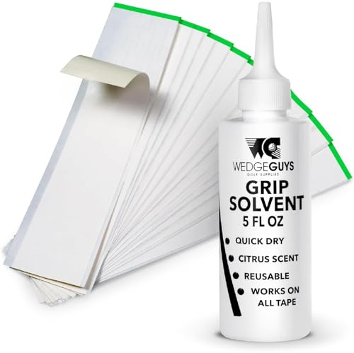 Golfgrepp Byteskit för Enkel Omgreppning - Wedge Guys Komplett Set med 113 ml Miljövänligt Lösningsmedel och 15 Remsor Dubbelhäftande Tejp (5x25cm) - Professionella Golftillbehör