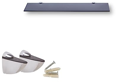 Euro Tische Wandregal aus Glas, 40 cm, Regal aus Glas, für Badezimmer, Duschregal aus schwarzem Glas mit 6 mm dickem Sicherheitsglas und Metallhalterungen (schwarz)