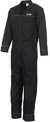 JCB Trade Coveralls Mens Knee Pad Heavy Duty Overalls Boilersuit Work Mechanics (Black, Medium)