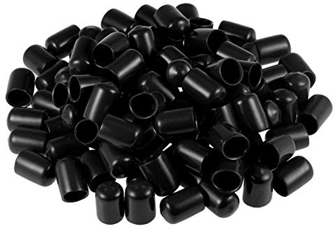 sourcing map 100pcs Rubber End Caps 12mm ID Vinyl Round Tube Bolt Cap Cover Screw Thread Protectors Black