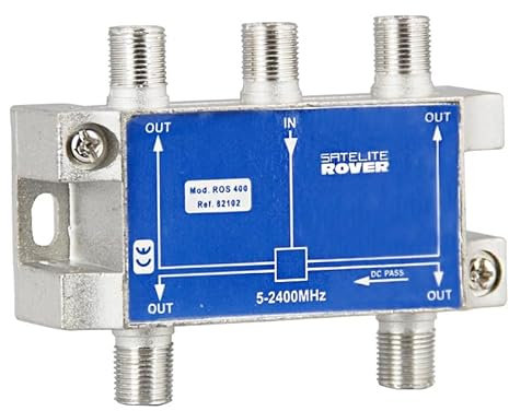 CABLEPELADO Distributore di 4 uscite, Distributore 4 uscite, Distributore serie Class A, 5-2400 Mhz, Adatto per bande di frequenza DAB, FI, FM, UHF, VHF, Include 5 connettori F, 4 uscite