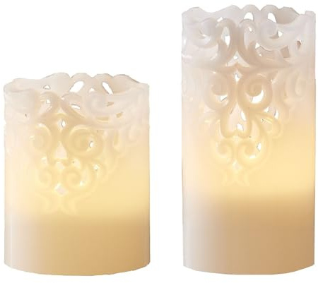 NETPROSHOP LED Echt- Wachskerze Weiß Clary Rankendesign mit Timer Batteriebetrieb 10 o.15cm, Auswahl:15 cm