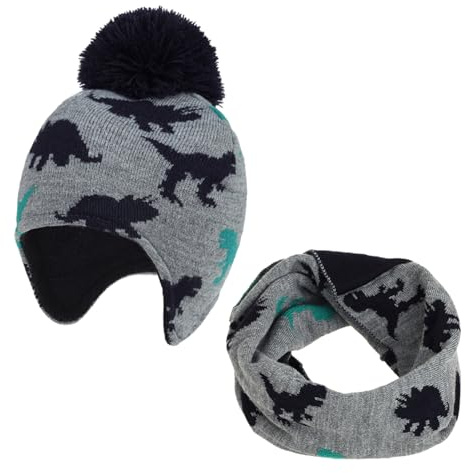 TAGVO 2 in 1 Cappello Bambino Sciarpa, Inverno Caldo Di spessore Fodera in pile Berretto lavorato a maglia Scaldacollo, Cappello Elastico Scaldacollo per Neonati e Bambini Piccoli