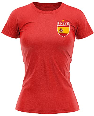 Spain Football Shirt Women - Retro Spain Flag Badge T Shirt - Football Country European Supporters 2020 Tee Her - Spanish Tournament 2021 Footy Soccer Top