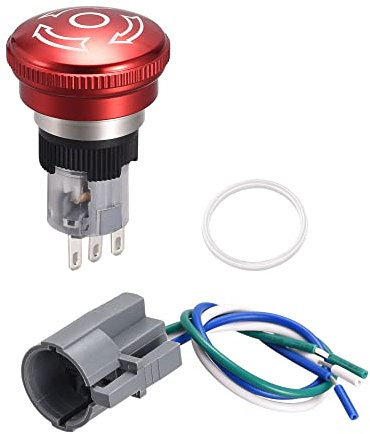 sourcing map 16mm Montaje Enclavamiento Emergencia Parada Pulsador Botón Interruptor AC250V 5A 1NO 1NC con Enchufe Cable