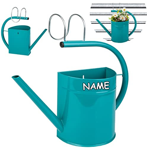 alles-meine.de GmbH Hänge - Topf/Blumentopf/Wandvase/Hängetopf Farbwahl Ø 35 cm - Metall - türkis blau/Mint - inkl. Name - Gießkanne - HALB RUND - Hängend/mit Haken..