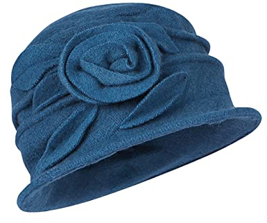 XINCHIA Women Ladies Wool Felt Bucket Hat Floral Fedora Bowler Hat Vintage Cloche Fashionable Church Hat Winter Cloche Bucket Hat Soft Warm Dome Beanie Hat Sun Hats Fisherman Caps Solid Color Blue