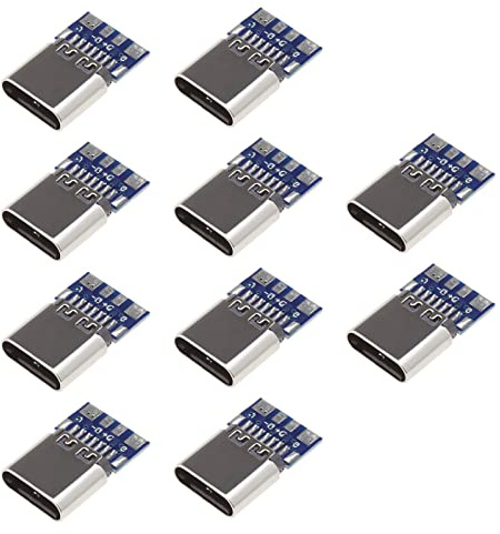 OTOTEC Lot de 10 connecteurs Femelles USB 3.1 de Type C à 14 Broches avec Adaptateur de Prise de Circuit imprimé pour Fil à souder