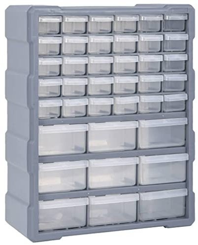 Kleinteilemagazin mit 39 Schubladen, Sortimentskasten Aufbewahrungsbox Sortierboxen für Kleinteile, Schrauben Sortierkasten, transparente Schubladen, geeignet für Wandmontage, 38x16x47 cm Grau