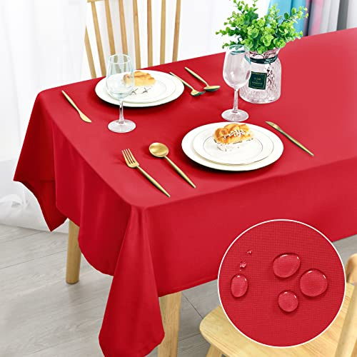 DWCN Rot Tischdecke Weihnachten 140x280cm Fleckschutz Abwaschbar Waschbar | Tischwäsche Lotuseffekt Knitterfrei Wasserabweisend Wasserdicht Tischtuch für Esszimmer, Garten, Party, Hochzeiten, Haushalt