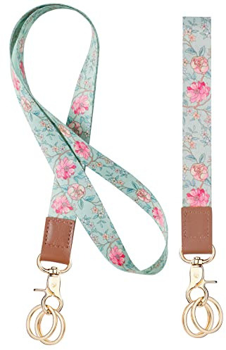 Vicloon Cordón Llaves Cuello, Correa con Impresión a Doble Cara en Color, Lanyard para Insignia con Cierre de Langosta Giratorio, para Tarjeta de autobús y Estudiante (Peonía)