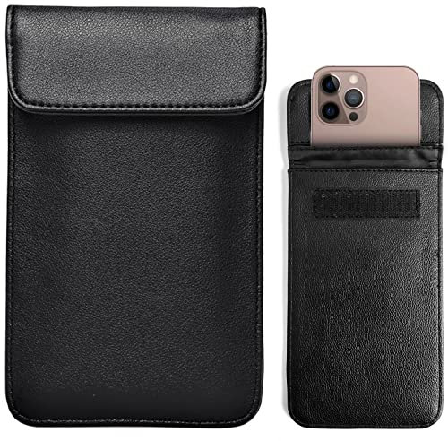 Faraday Taschen für Handys, Lederoberfläche, mehrere Tragemöglichkeiten, Signalblockiertasche, GPS/RFID-Shield, Handy-Privatschutz, 20,3 x 12,2 cm, für alle Handys (schwarz)