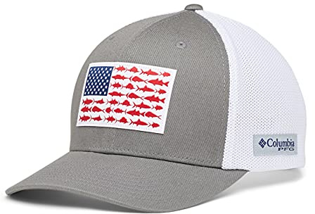 Columbia Unisex PFG Fish Flag Mesh Ball Cap-High Crown, Titanium/White, XX-Large