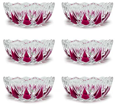 HALOTEC | Pack de 6 Bowls de Cristal 13cm Original WALTHERGLAS. Made in Germany | Decoración Artesanal con Detalles en Rosa | Cuencos Elegantes para Postres, Aperitivos y Decoración | D130xH55mm