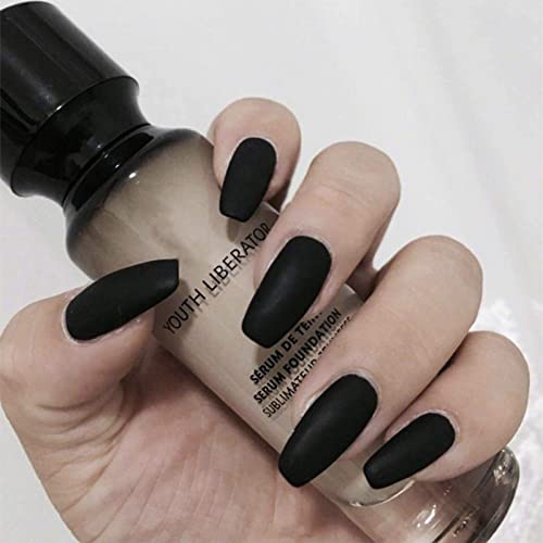 Allereya Sarg Lange Press On Nails Schwarz Matt Fake Nails Square Clip On Nails Full Cover Acryl Nails Tip Für Frauen Und Mädchen 24pcs (schwarz)