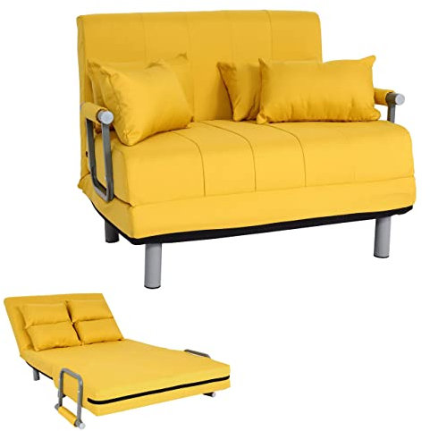 Mendler Schlafsessel HWC-K29, Klappsessel Schlafsofa Gästebett Relaxsessel, Liegefläche 186x97cm Stoff (270g/m²) - gelb
