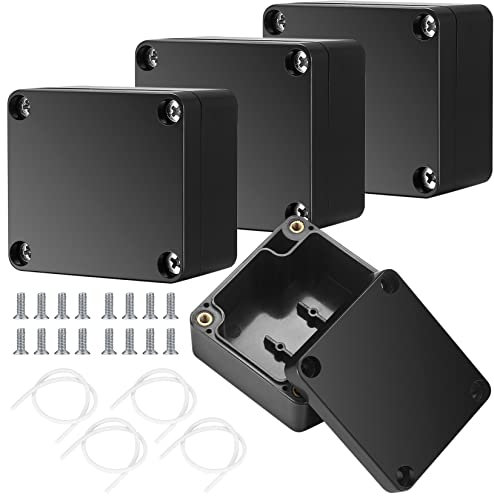 4 Pcs IP65 Waterproof Junction Boxes, Black Plastic External Electrical Junction Boxes, ABS Enclosure Project Boxes, Outdoor Cable Connector Electronic Junction Box, 63x58x35 mm