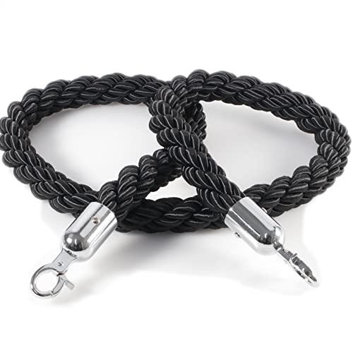 Kerafactum Seil Absperrband Tau mit Karabiner Haken Absperrkordel Kordel zur Absperrung extra dickes Absperrseil Band als Deko Handlaufseil bzw. Handlauf geeignet Ø 32 mm 150 cm schwarz silber
