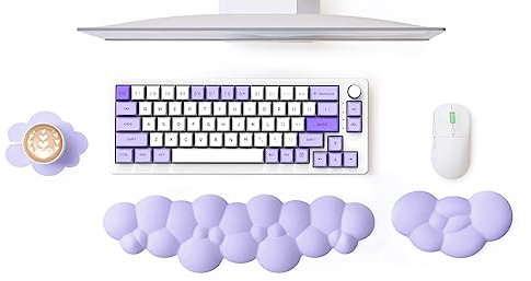 MAMBASNAKE Cloud-Handgelenkauflage, Tastatur- und Maus-Set mit Untersetzer, Memory-Schaum, ergonomisches Handgelenkkissen, Stützpolster mit rutschfester Unterseite, Schmerzlinderung beim Tippen – Lila