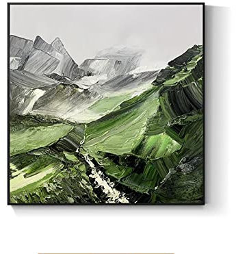 Acrylbilder Auf Leinwand Handgemalt, Kontinuierliche Grüne Bergbachlandschaft Modernes Abstraktes Kunstwerk Rahmenlose Handölgemälde Auf Leinwand Wandkunst Für Wohnzimmer Schlafzimmer Büro Woh