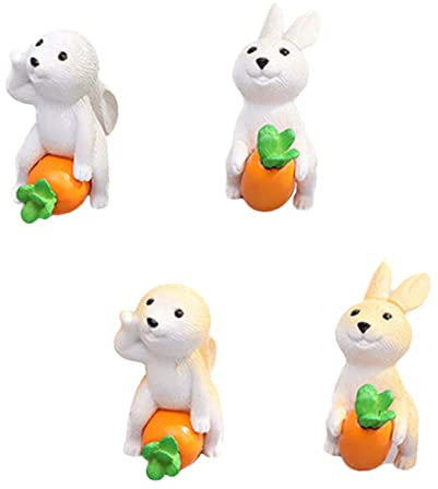 Gogogmee 4pièces Statues De Lapin Miniatures Lot pour Ornement De Jardin Et Decoration De Paysage Exterieur Objets Artisanaux pour Aménagement Paysager