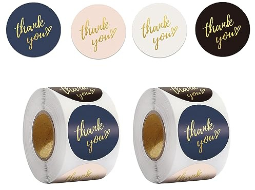2 rotoli/1000 adesivi con scritta Thank You, autoadesivi, per matrimoni, feste di compleanno, confezioni regalo, piccole imprese, 25 mm, 4 colori