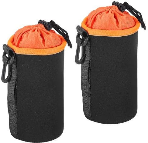 PATIKIL Kameralinsväska, draglinspåse med tjock skyddande neopren, linsfodral för DSLR-kameralins, Orange, 3.9 ID x 7.1 H