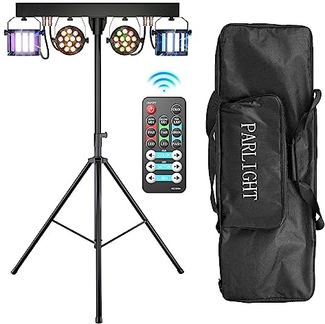 UKing 60W RGBW + Derby LED Par Strahler Bühnenlicht mit Lichtstativ, Discolicht per DMX/Fernbedienung für DJ, Party, Kirchen, Konzerte, Hochzeiten, Weihnachten