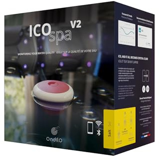 ICO SPA V2 Sel - Analyseur d'eau électronique pour piscines traitées au sel - Mesures toutes les heures pH, ORP, TDS et température de l'eau - Conseils sur votre smartphone