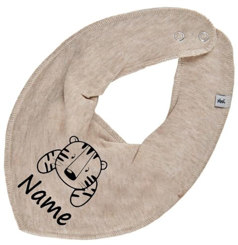 HALSTUCH Tiger mit Name oder Text personalisiert für Baby oder Kind aus Baumwolle in Einheitsgröße beige