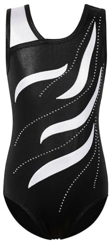 ZNYUNE Mädchen Farbverlauf Gymnastikanzug Ärmellos Kinder Gymnastik Trikot Klassisch B360 BlackWhite 14A