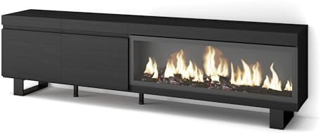 Skraut Home | TV-Schrank, Lowboard | für Wohnzimmer und Esszimmer | 210 | Für TV-Geräte bis zu 80 | Elektrokamin XXL | Industriedesign | Moderner Stil | Schwarz